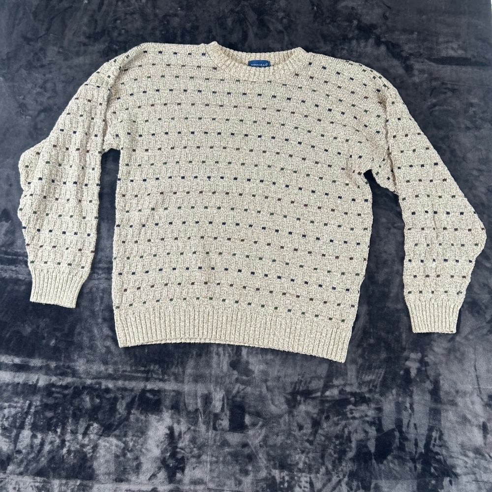 Towncraft Sweater Mens XL Beige Vintage Textured Knit Cotton Blend Made in USA